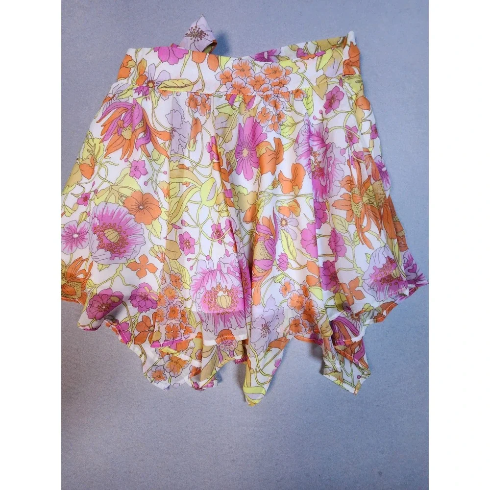 Forever 21 Kids Floral Handkerchief Hem Skirt Orange Pink Yellow Size 11/12